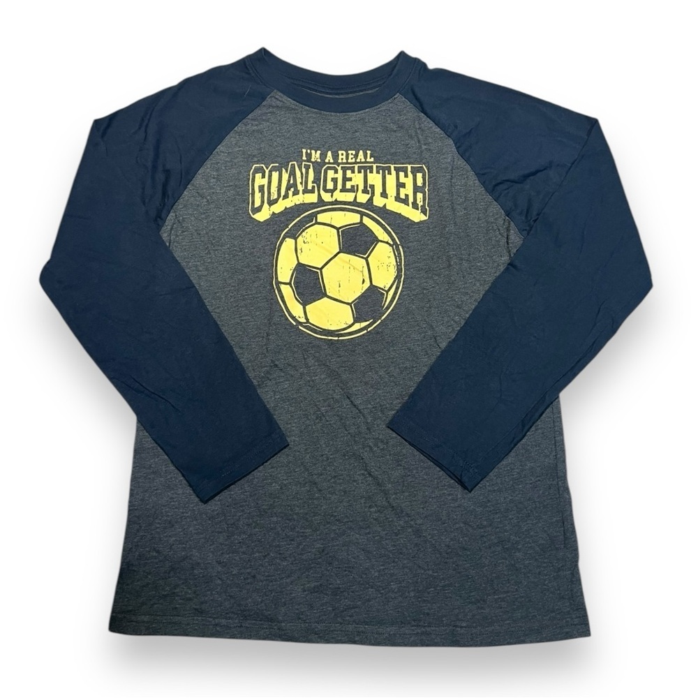 Therabouts Boy’s Long Sleeve Soccer Graphic Tee Gray/Navy Size 18/20 Husky